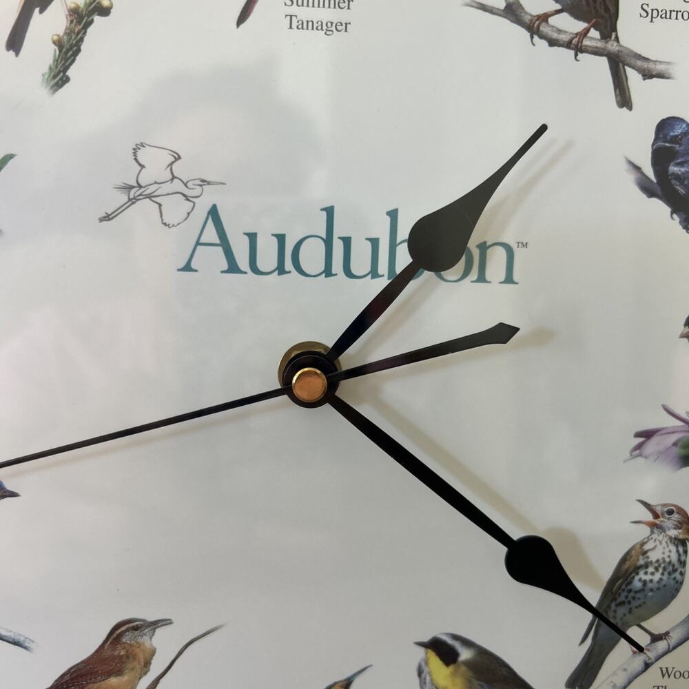 VTG Audubon Bird Clock Singing Sounds National Society 13 1/4" Wall Green WORKS! - Picture 4 of 12
